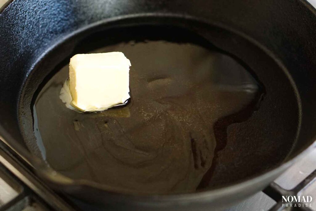 Oil and butter in a pan